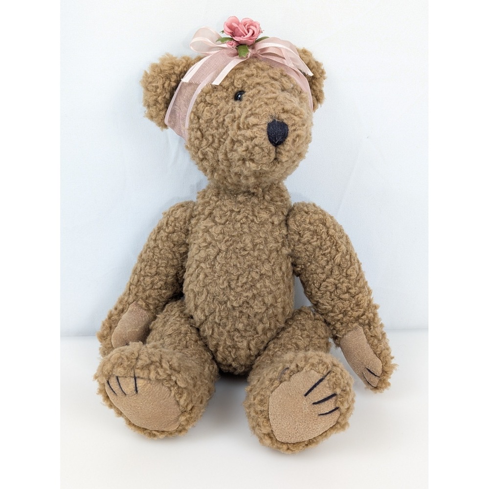 Vtg Gibson Greetings Teddy Bear‎ Plush Pink Bow Rose Floral Stuffed Animal
